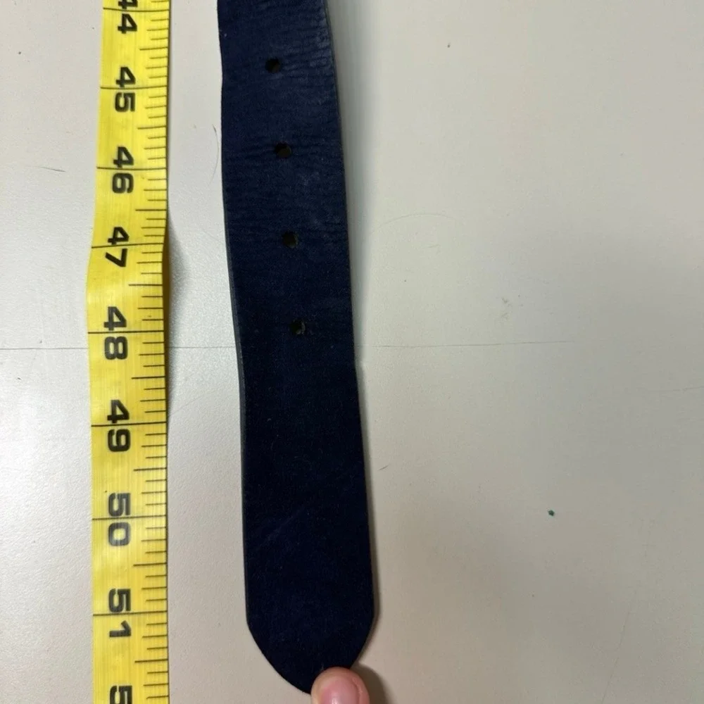 Navy Blue Faux Suede Leather Belt Mens XL 42-44 Silver Buckle Matte Finish